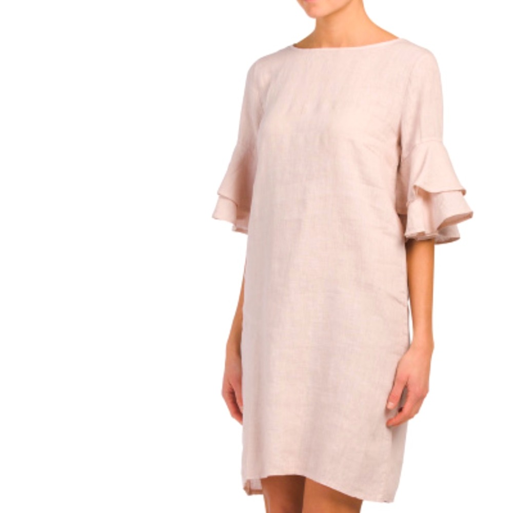 Francesca Bettini 100% Italian Linen Blush Pink Double Layer‎ Bell Sleeve Dress